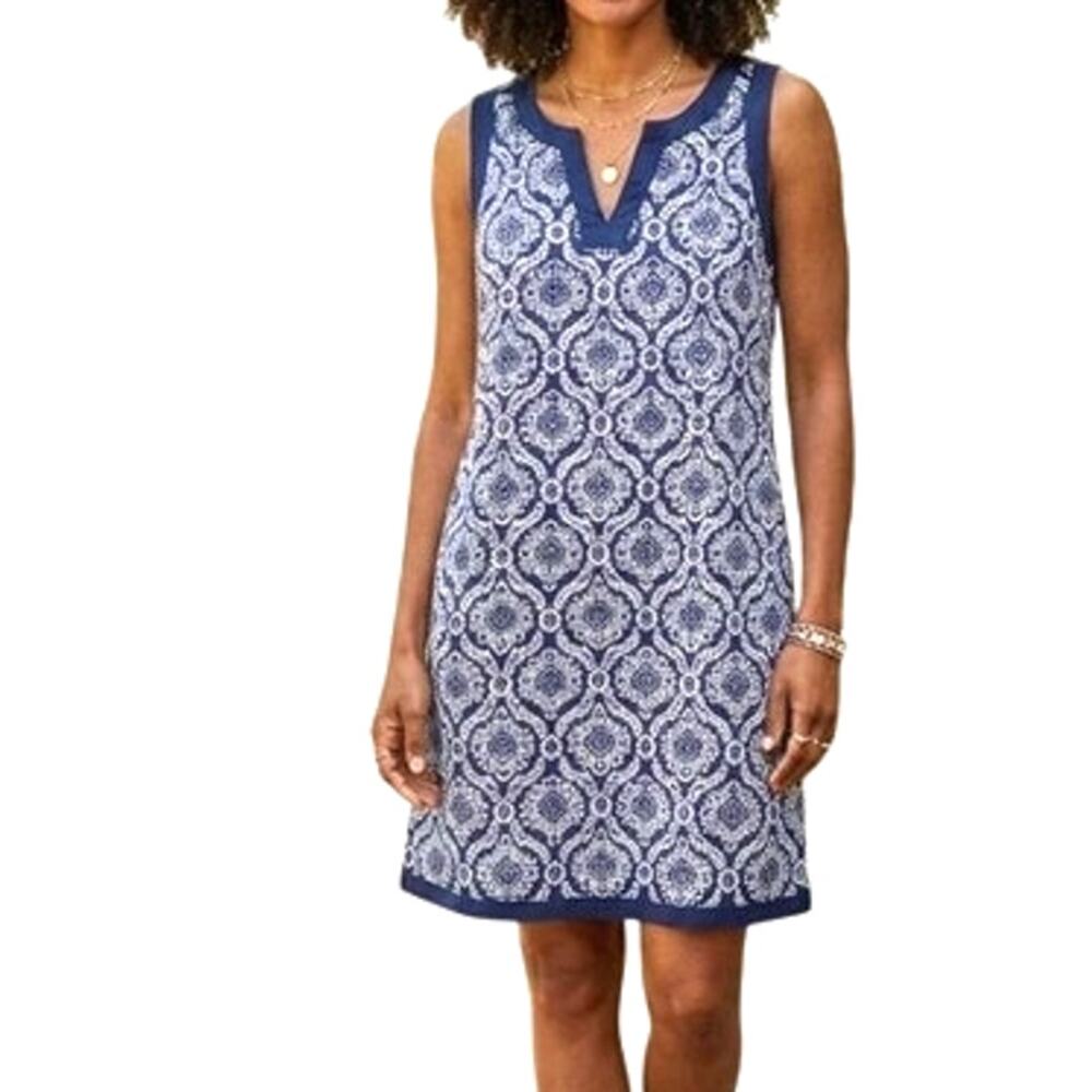 Sigrid Olsen 100% Linen Blue White Shift Dress Sleeveless Size Small NWT Sz S